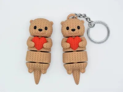 Knitted Articulated Otter With Heart