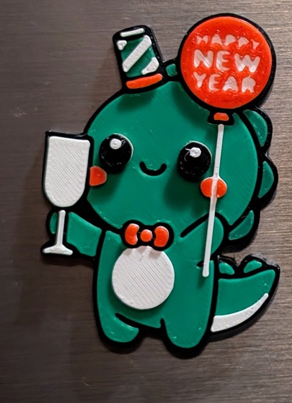 New Year Toast Dino Magnet